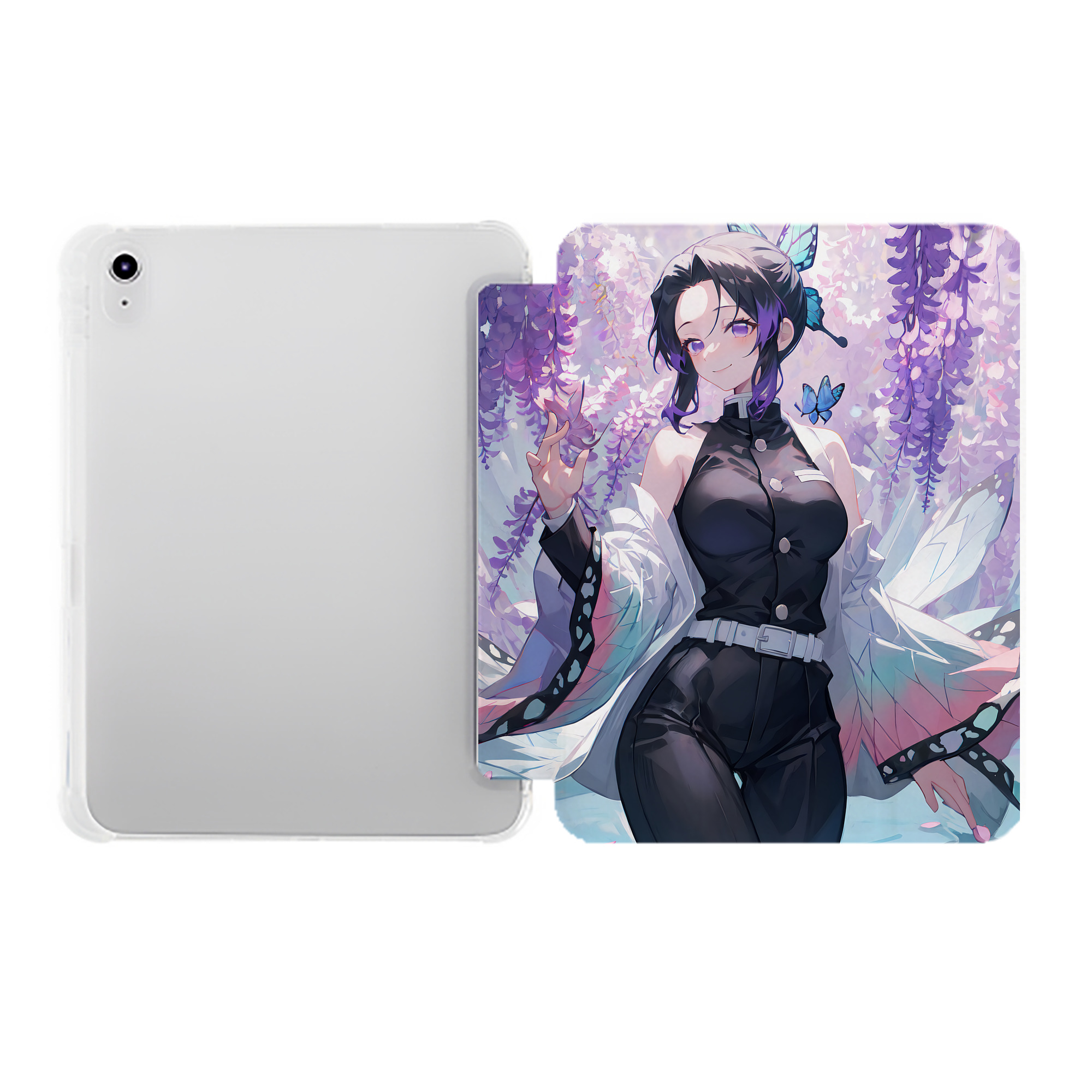 （画像用） 鬼滅の刃（きめつのやいば）蟲柱-胡蝶 しのぶ／こちょう しのぶ Kochou Shinobu IPad ケース ペン収納付き 三つ折りスタンド PUレザー×シリコン 対応機種9.5/10.5/10.9インチ